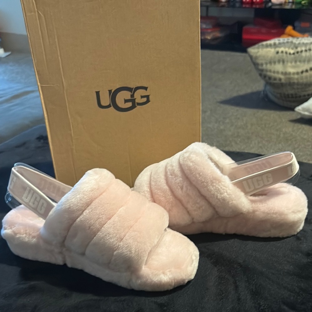 UGG Soft Pink Fluffy Slides